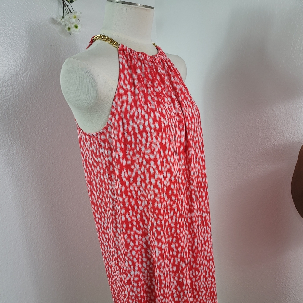 MICHAEL KORS CORAL & WHITE CHAIN NECK SLEEVELESS STRETCH DRESS SZ: M - Picture 7 of 16